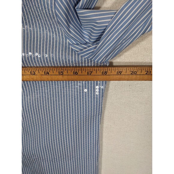 WHBM Button Down Sequin Striped Poplin Shirt Blue White Stripe Women's Size 4 - Picture 7 of 10